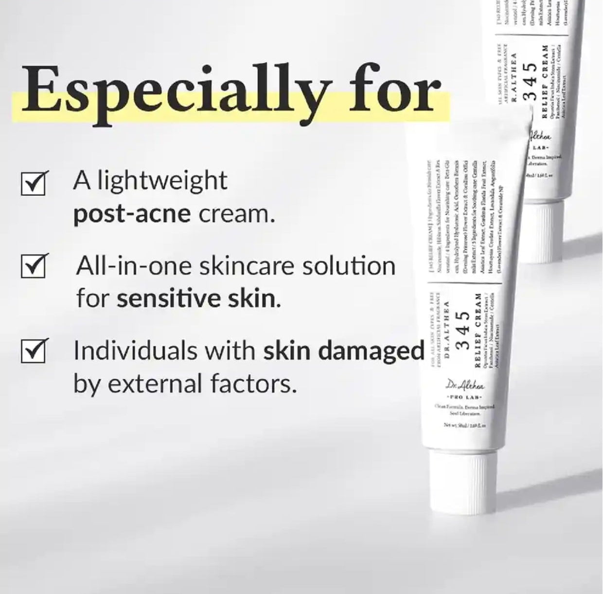 Dr Altheas 345 Relief Cream, Daily Face Moisturizer, Blemish Relief Care, Soothing Recovery & Moisture, Korean Vegan Skin Care for All Skin Types, 1.69 Fl Oz (345)
