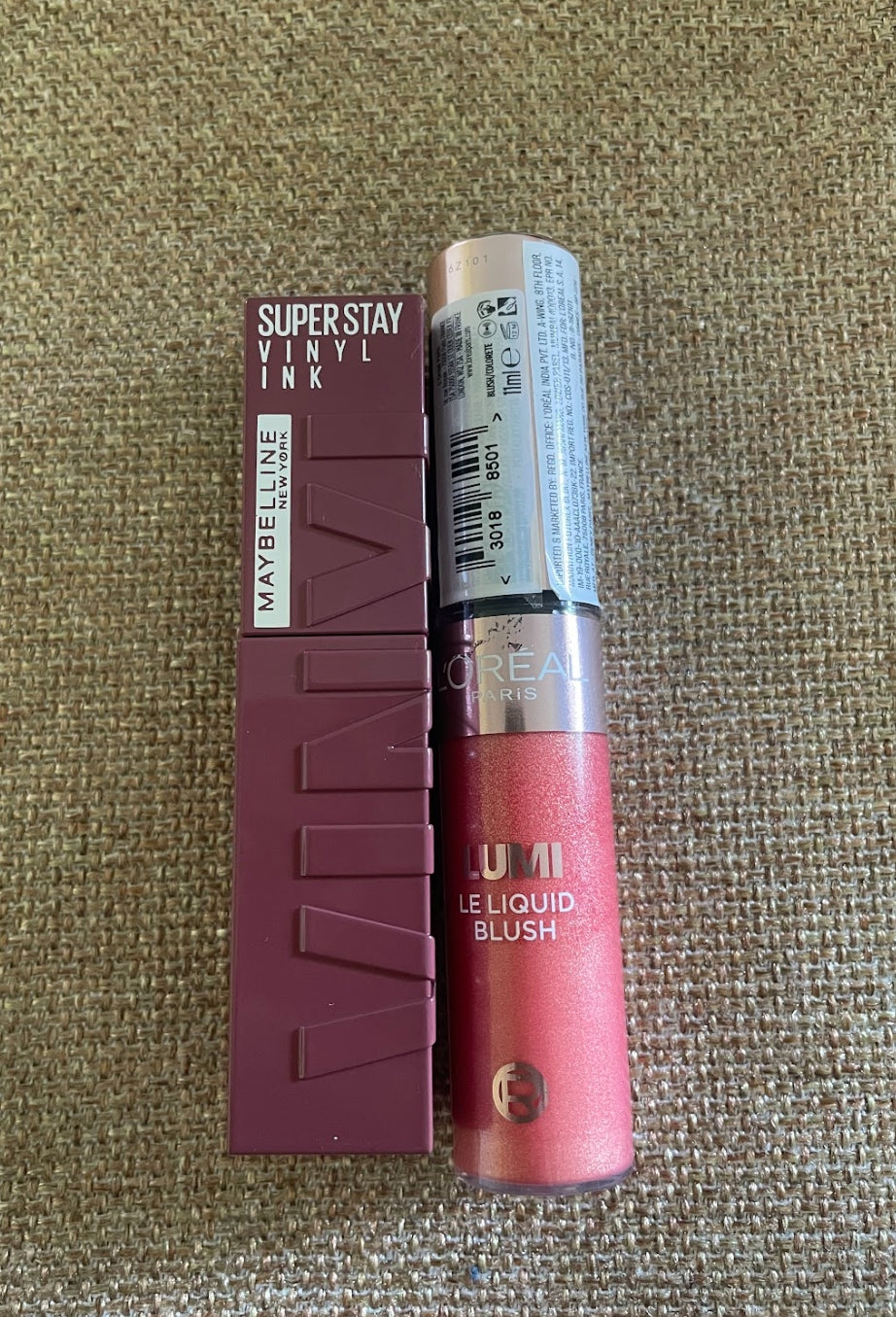 Loreal Lumi Liquid Blush + Maybelline Vinyl Ink