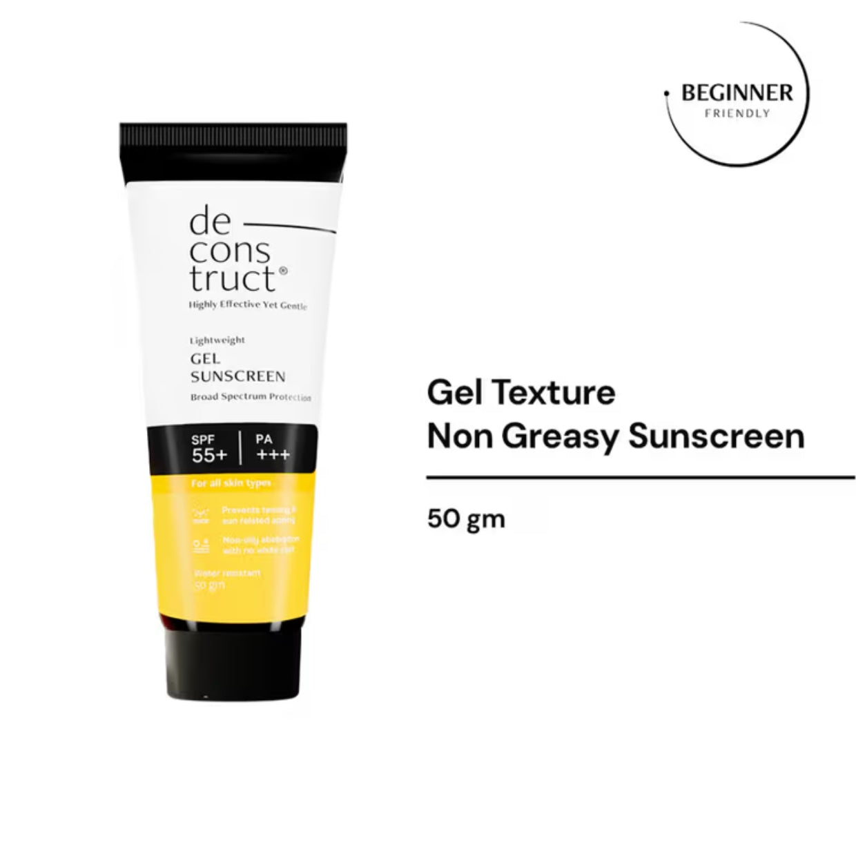 Deconstruct Face Gel Sunscreen SPF 50 + and PA+++ | Gel based sunscreen for oily, combination skin, normal skin | Broad spectrum sunscreen, No White Cast, Lightweight - 50g