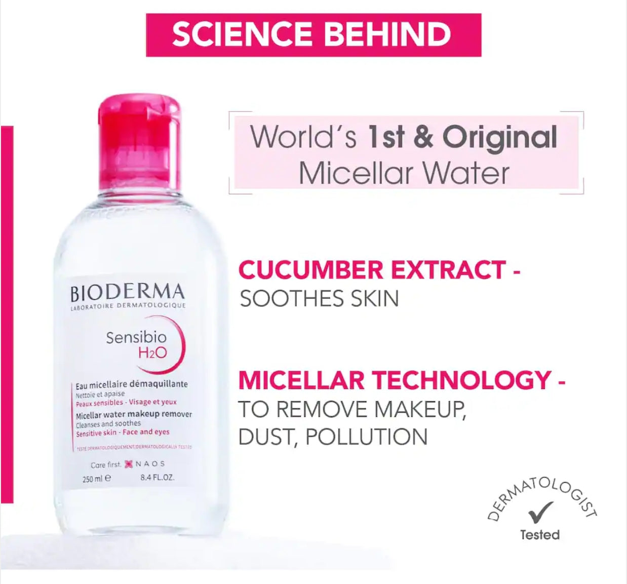 Bioderma Sensibio H2O Dermatological Micellar Water - Gently Removes Makeup Prevents Clogged Pores - 50ml
