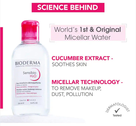 Bioderma Sensibio H2O Dermatological Micellar Water - Gently Removes Makeup Prevents Clogged Pores - 50ml
