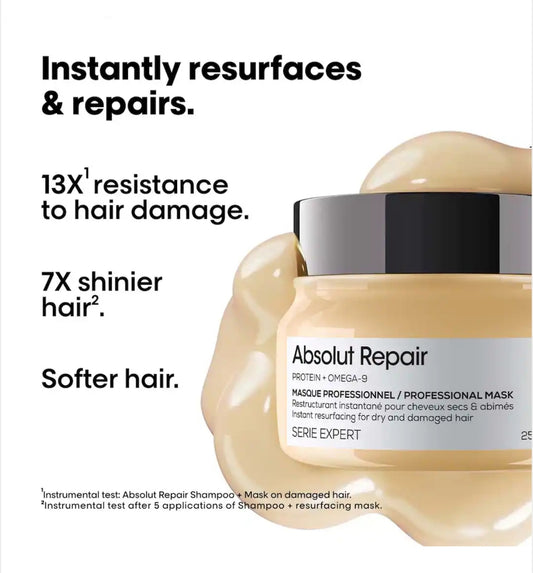 L'OREAL PROFESSIONNEL Absolut Repair Mask For Dry and Damaged Hair with Protein & Omega 9 (250 ml)