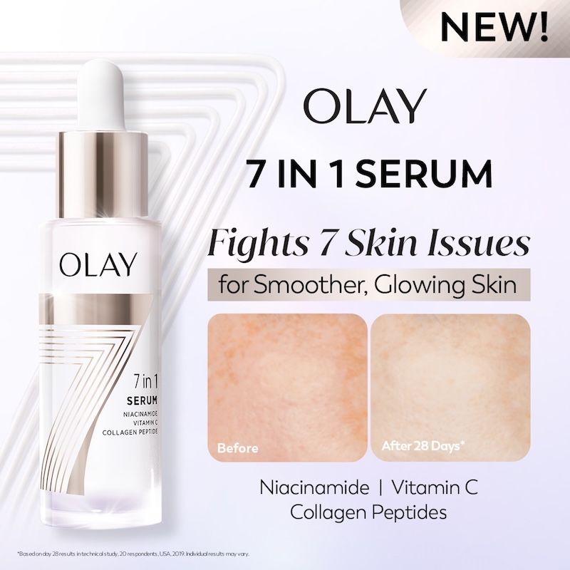 Olay 7 in 1 Serum with Niacinamide, Vitamin C, Collagen Peptides, Fights 7 Skin Issues