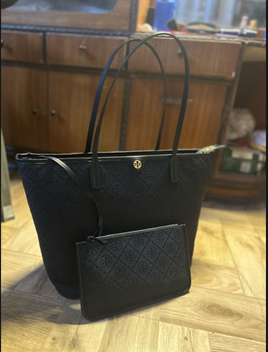 TORY BURCH T monochrome Tote Bag with zip closure