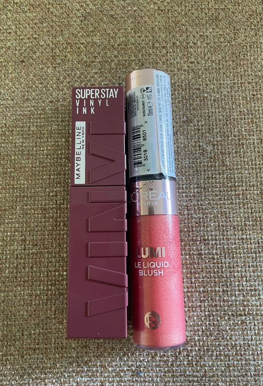 Loreal Lumi Liquid Blush + Maybelline Vinyl Ink