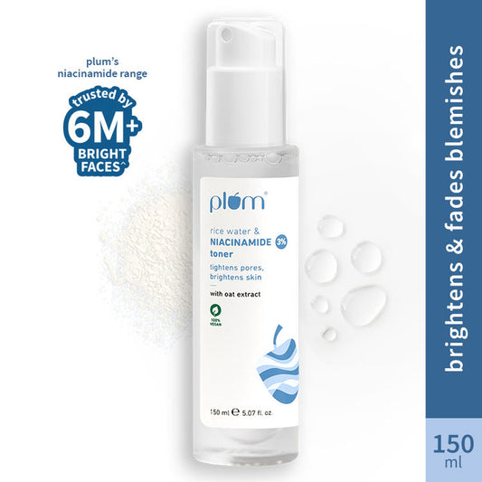 Plum
3% Niacinamide Toner With Rice Water, For Pores & Blemishes, Normal To Oily Skin Type
(150ml)